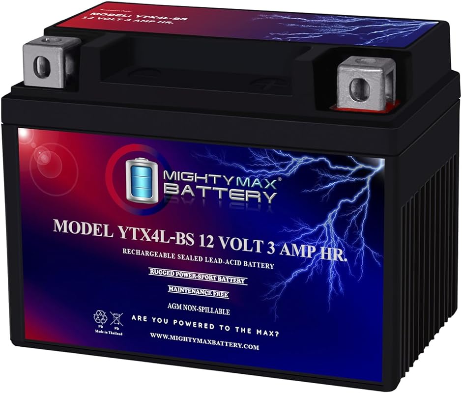Mighty Max Battery YTX4L-BS 12V 3AH AGM Motorcycle Battery, 50 CCA
