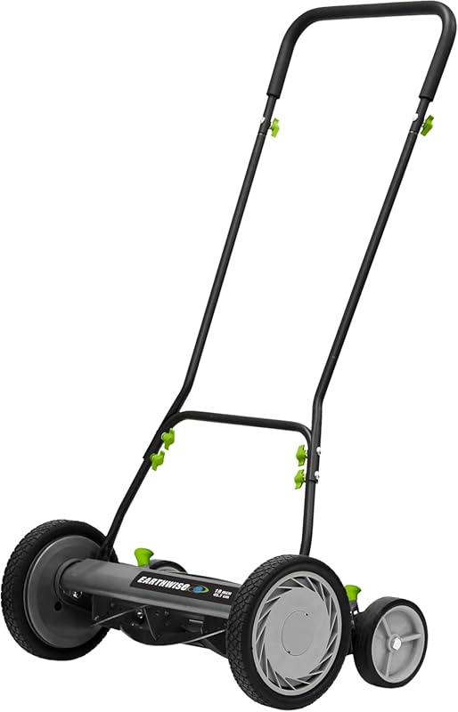 Earthwise 18-Inch 5-Blade Push Reel Lawn Mower with Grass Catcher, Gre