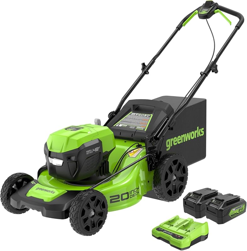 Greenworks 48V Cordless Push Lawn Mower with LED Light, 2x 4.0Ah Batte