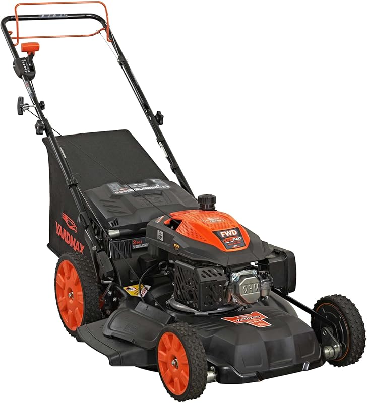YARDMAX 22-Inch 201cc 6-Speed FWD Self-Propelled Gas Lawn Mower with 3
