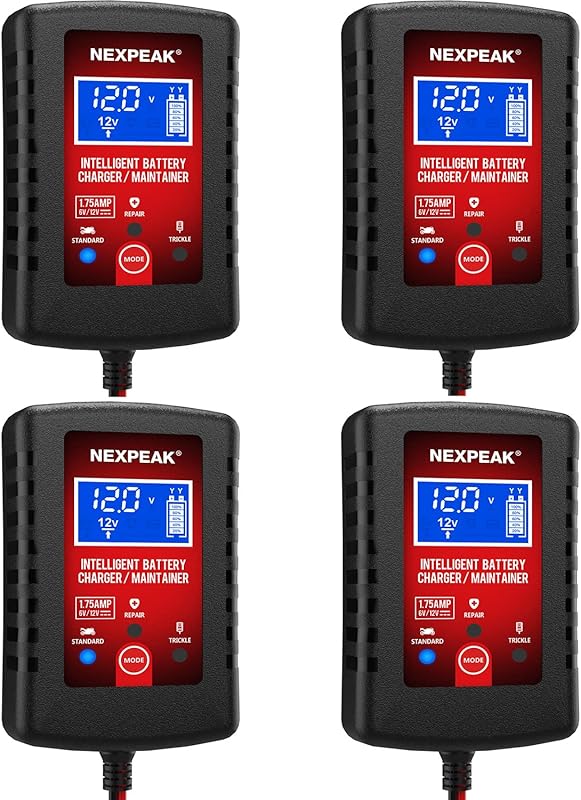 4-Pack 1.75A 6V/12V Smart Automatic Trickle Charger & Desulfator for C
