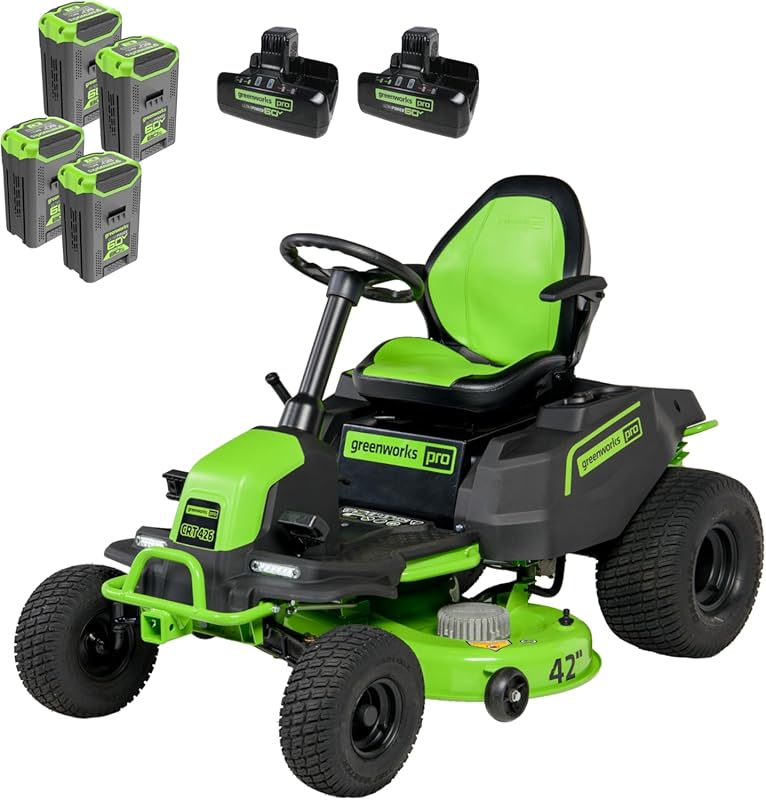 Greenworks 60V 42” Cordless Electric Riding Mower with 4 Batteries & 2
