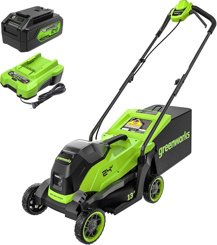 Greenworks 24V 13-inch Brushless Cordless Push Lawn Mower with 4.0Ah B