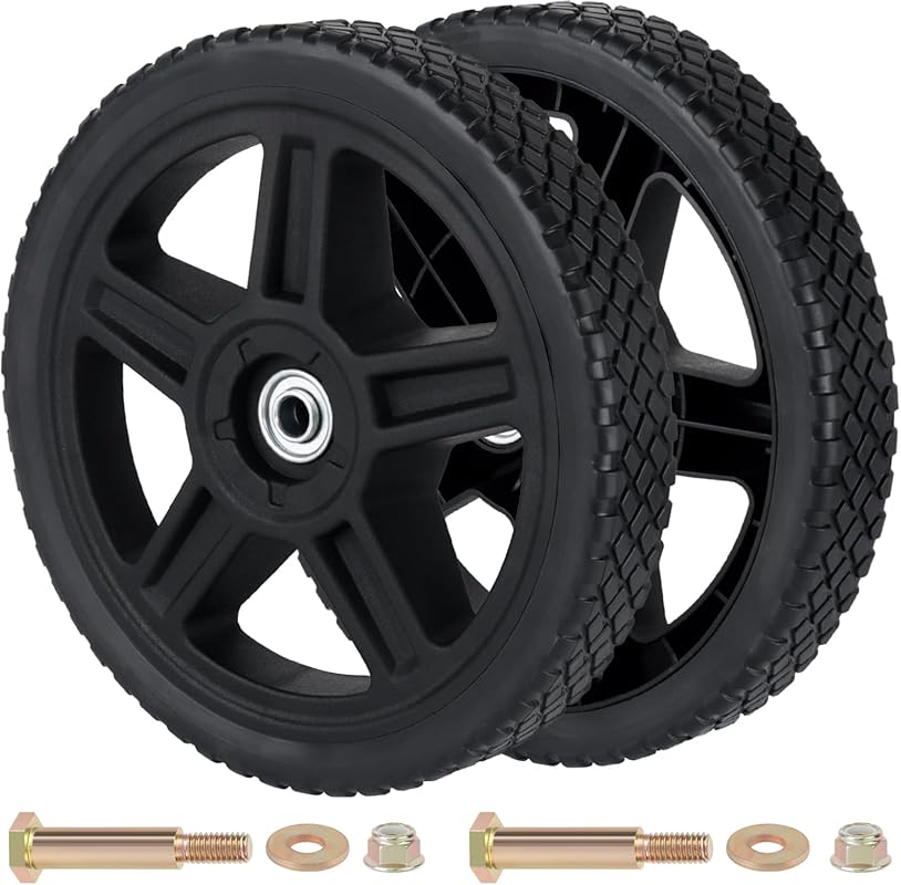 CheeMuii 10 Inch Lawn Mower Wheels 2 Pack with Bolts - Universal Push