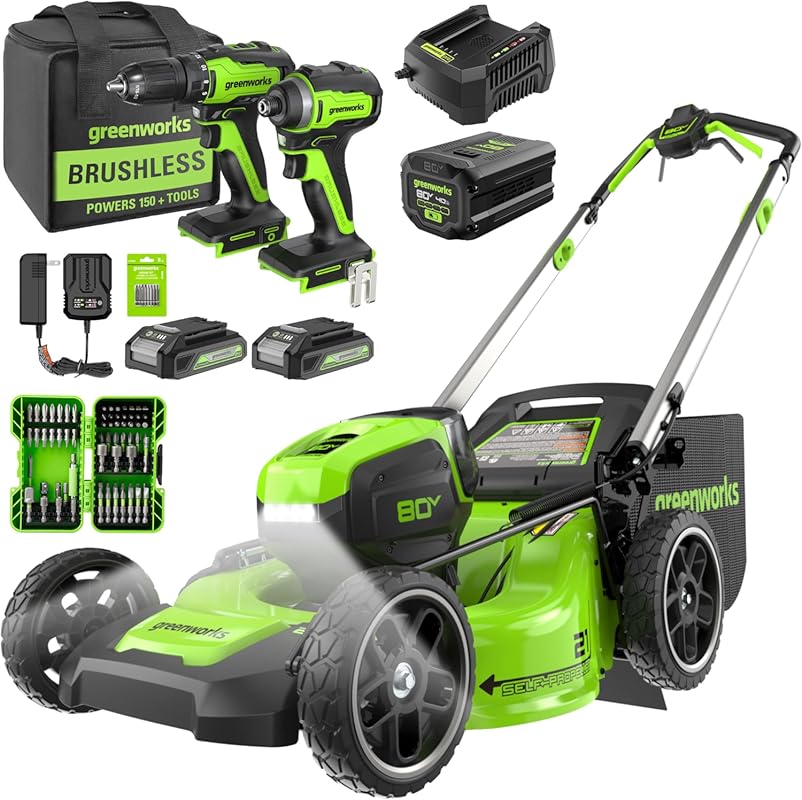 Greenworks 80V 21-inch Self-Propelled Cordless Lawn Mower with 4.0Ah B