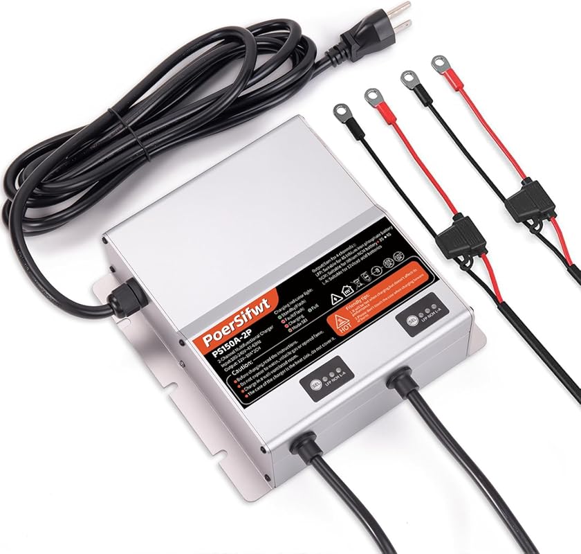 2 Bank 12V 10A Marine Battery Charger for LiFePO4, Lithium, Lead Acid