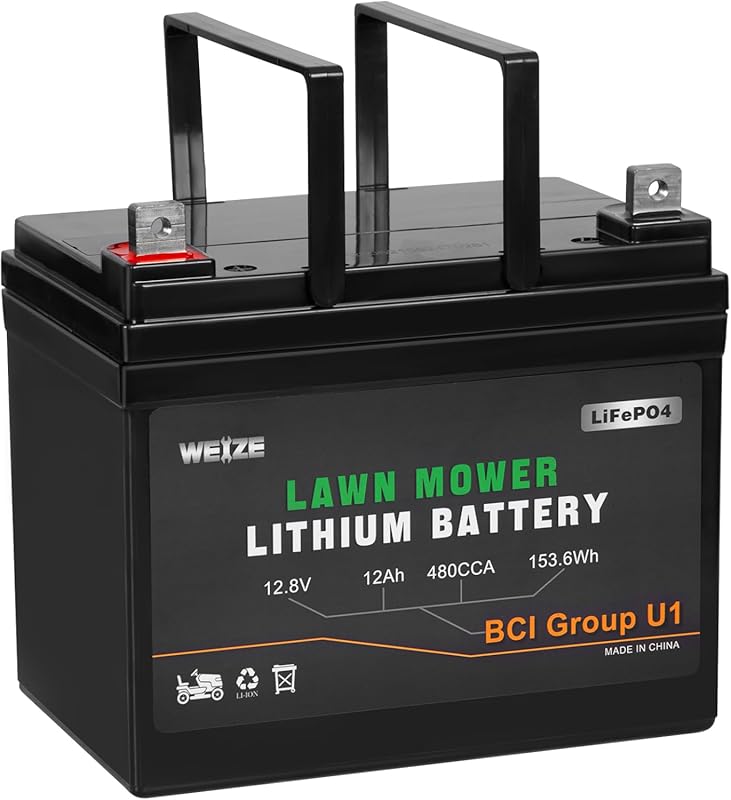 WEIZE 12.8V 12Ah U1 LiFePO4 Lithium Battery for Lawn Mower and Tractor