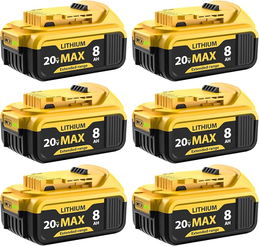 6-Pack 8000mAh Replacement Batteries for Dewalt 20V Max Cordless Power