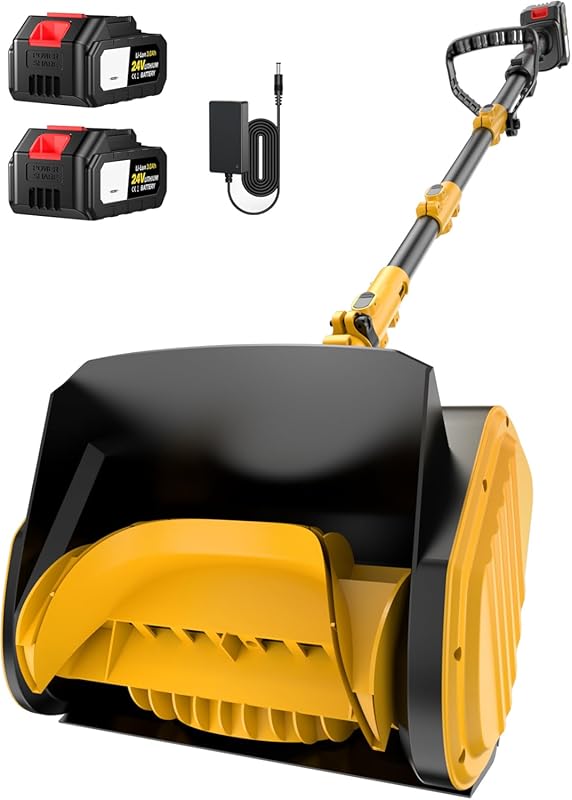 24V Cordless Electric Snow Shovel Blower with 2 Batteries, Lightweight