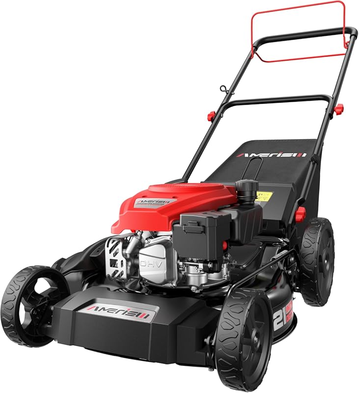 AMRISUN 21-Inch Self-Propelled Gas Mower: 170cc 4-Stroke Engine, Adjus